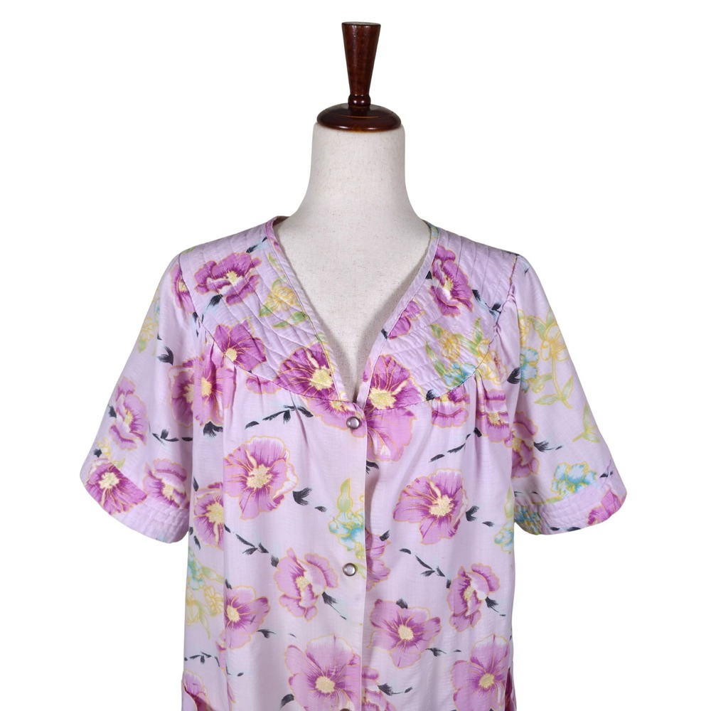 VTG 80s 90s Just Love House Dress Muumuu Size XL Pink Floral Pearl Button Pastel